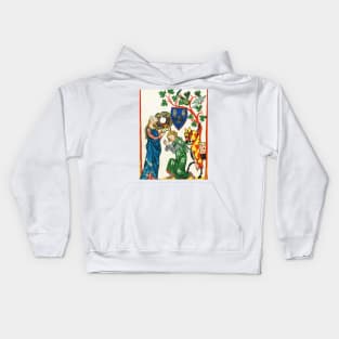 KNIGHT BEING ARMED BY HIS LADY ,MEDIEVAL MINIATURE WITH WILD ROSES Kids Hoodie